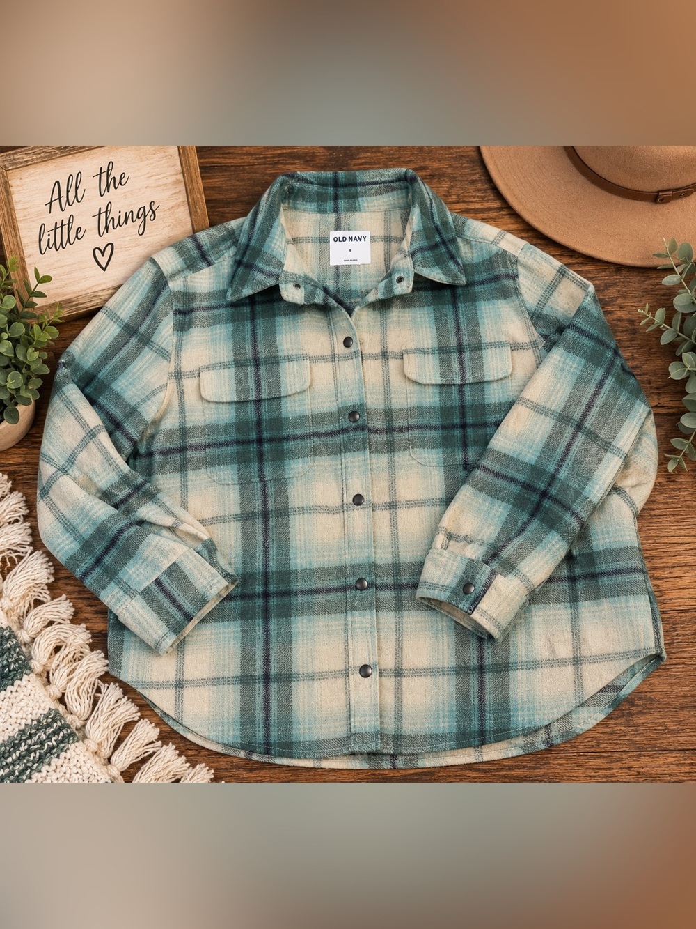 Old Navy Teal Plaid Teddy Jacket